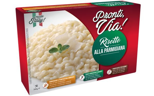 Confezione Risotto alla Parmigiana con riso Carnaroli e Parmigiano Reggiano DOP.